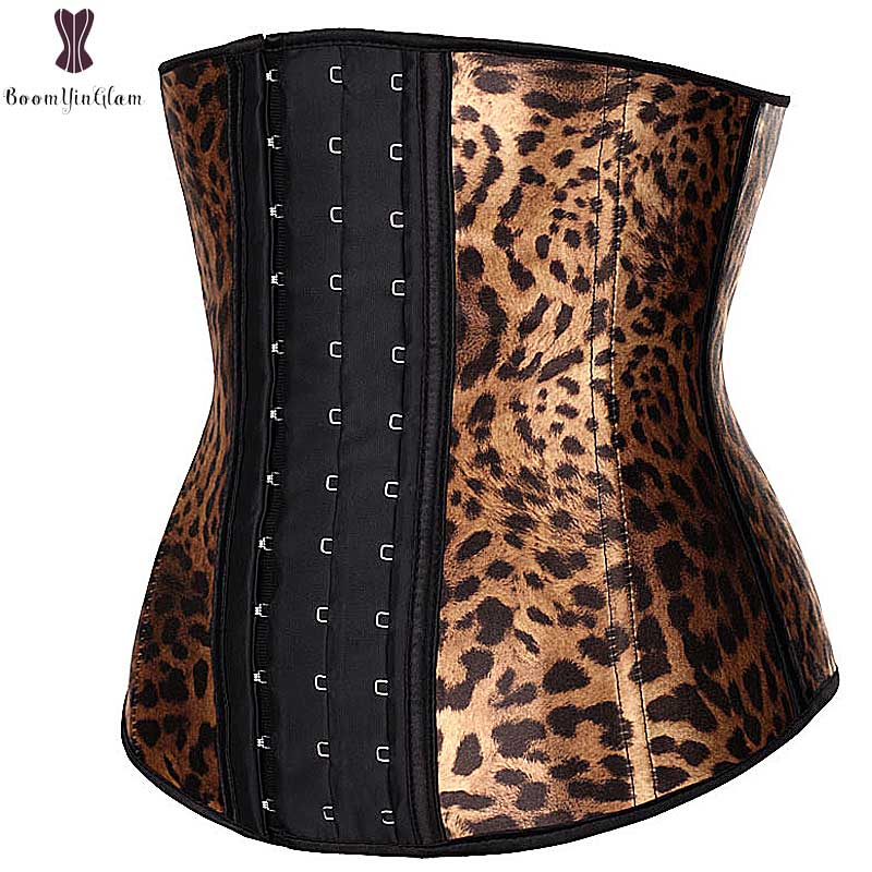 Leopard Print Latex Waist Trainer Plus Size Waist Cincher Spiral Steel Boned Corset Sexy Women Outfit Corsets Tiger Print Korset
