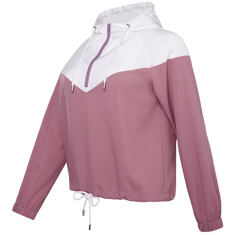 S-Xl Lange Mouwen Skin Running Jacket Vrouw Dunne Sport Dragen Voor Gym Splicing Capuchon, outdoor Sport Rits Jas: Pink white / S