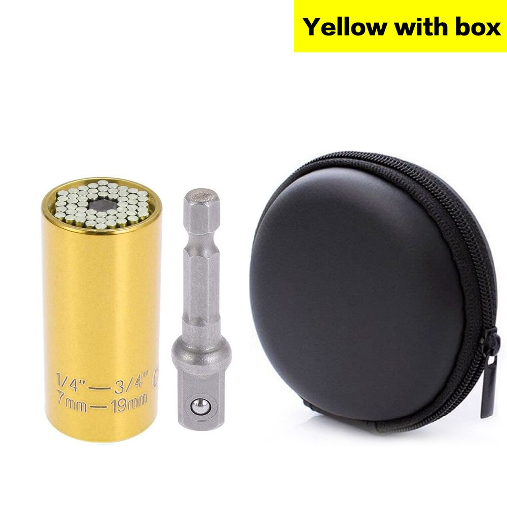 Universal Hardware Torque Wrench Head Set Socket Sleeve In Wrench 7-19mm Spanner Key Magic Grip Portable Multi Hand Tools: Yellow with box