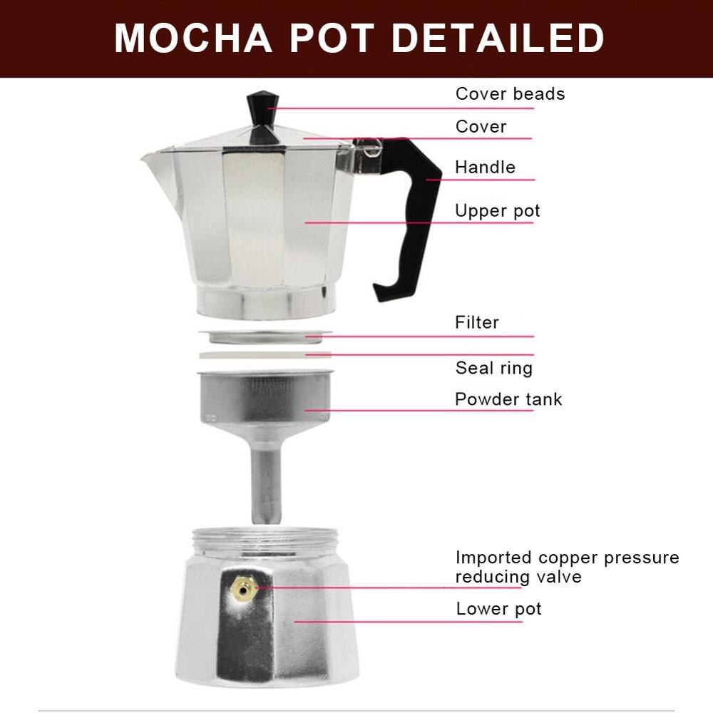 Kaffetrakter aluminium mokka espresso perkolator gryte kaffetrakter moka gryte 1 kopp /3 kopp /6 kopp /9 kopp /12 kopp /12 kopp komfyrtopp kaffetrakter