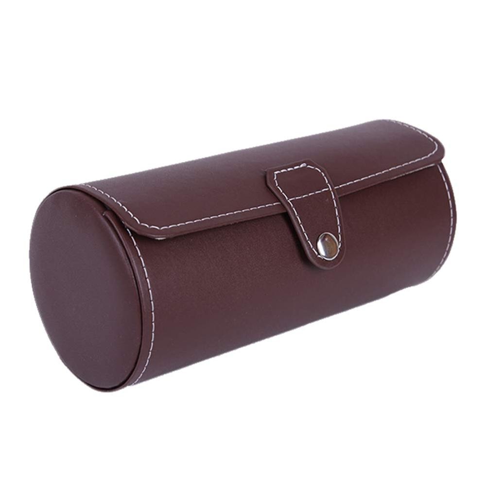 Reseklocka förvaringsväska 3 klockor pu läder rullklocka box armband förvaringsväska för kvinnor män tjej (kaffe)