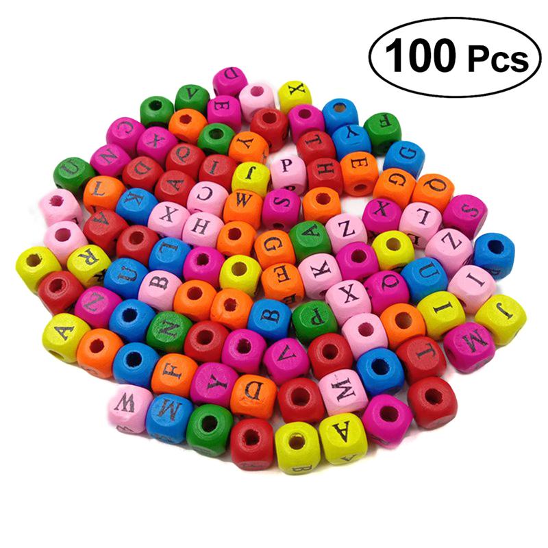 Perles en bois avec lettres de l&#39;alphabet, cubes d&#39;espacement de 10mm, artisanat de bricolage pour la fabrication de bracelets et de colliers, 100 pièces