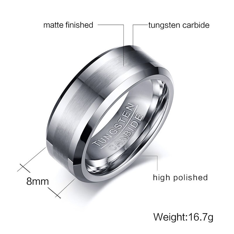 Vnox klassisch 100% Wolfram Hartmetall Ring Pro Männer Hochzeit Schmuck Nein Rost