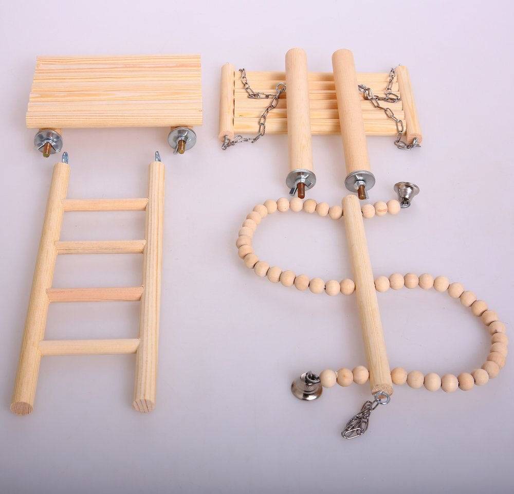 Juego de juguetes de madera Natural para pájaros, jaula para hámster, loros pequeños y medianos, paquete de 4 Uds.: Default Title