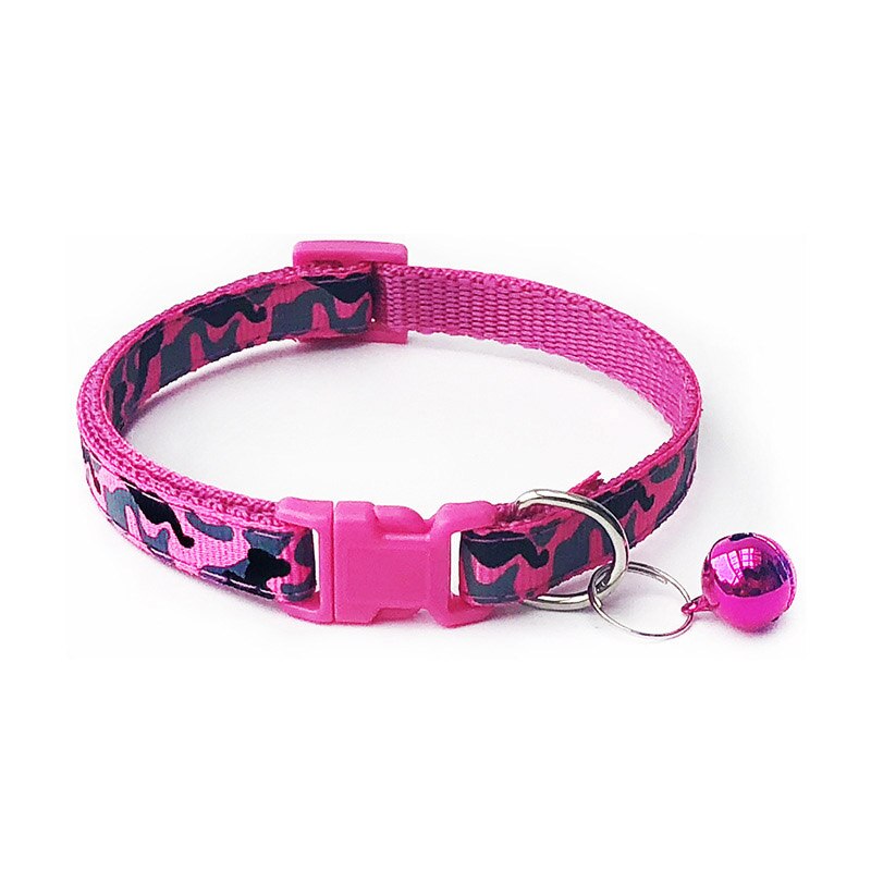 Collar de poliéster para mascotas, correa de cuello de camuflaje con campana, hebilla ajustable, para perros y gatos, accesorios para cachorros, gato: Rosa