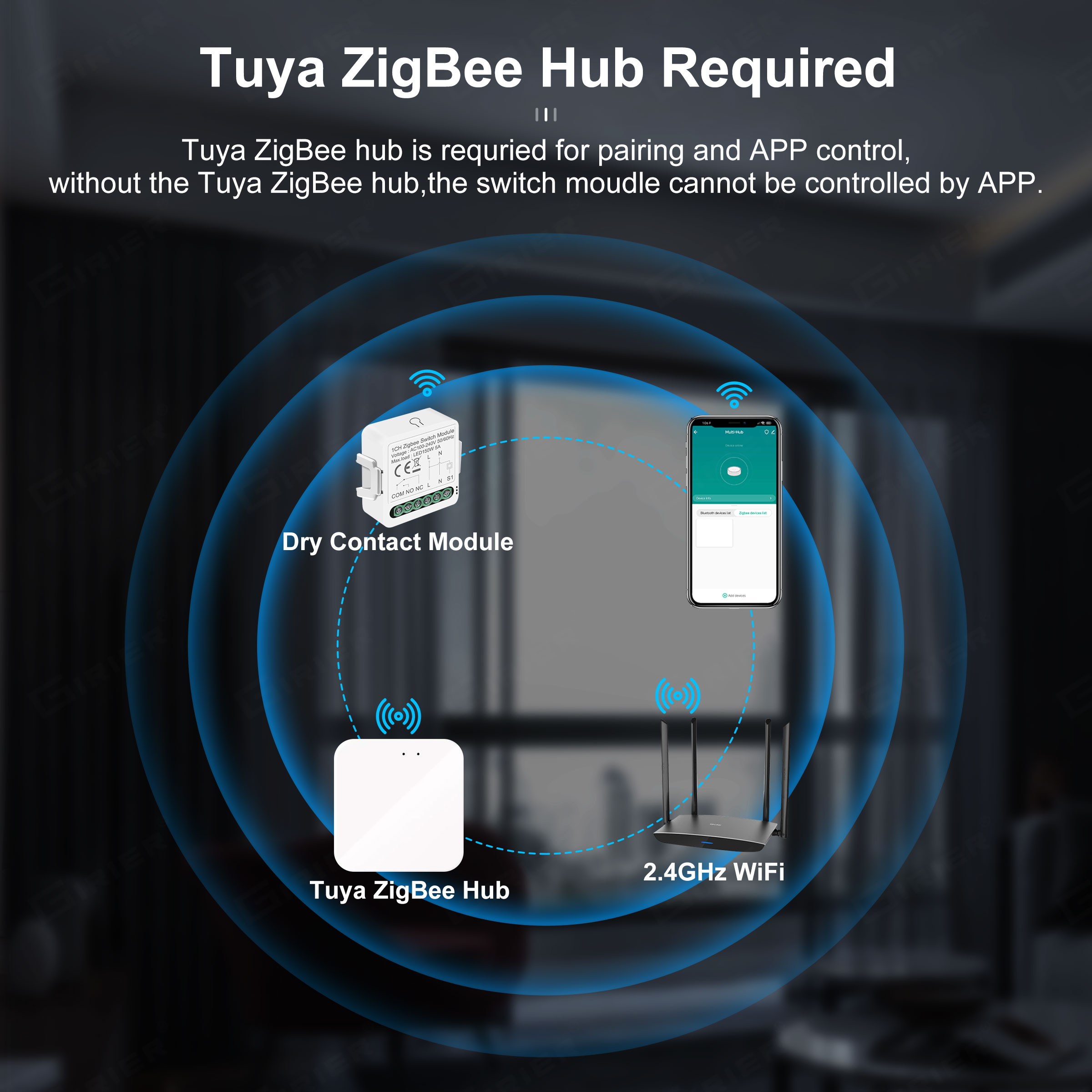 GIRIER Tuya Smart ZigBee Switch Modulo 5A Contatto a secco Interruttore universale Relè DC 12/24V AC 100-240V Funziona con Google Home Alexa