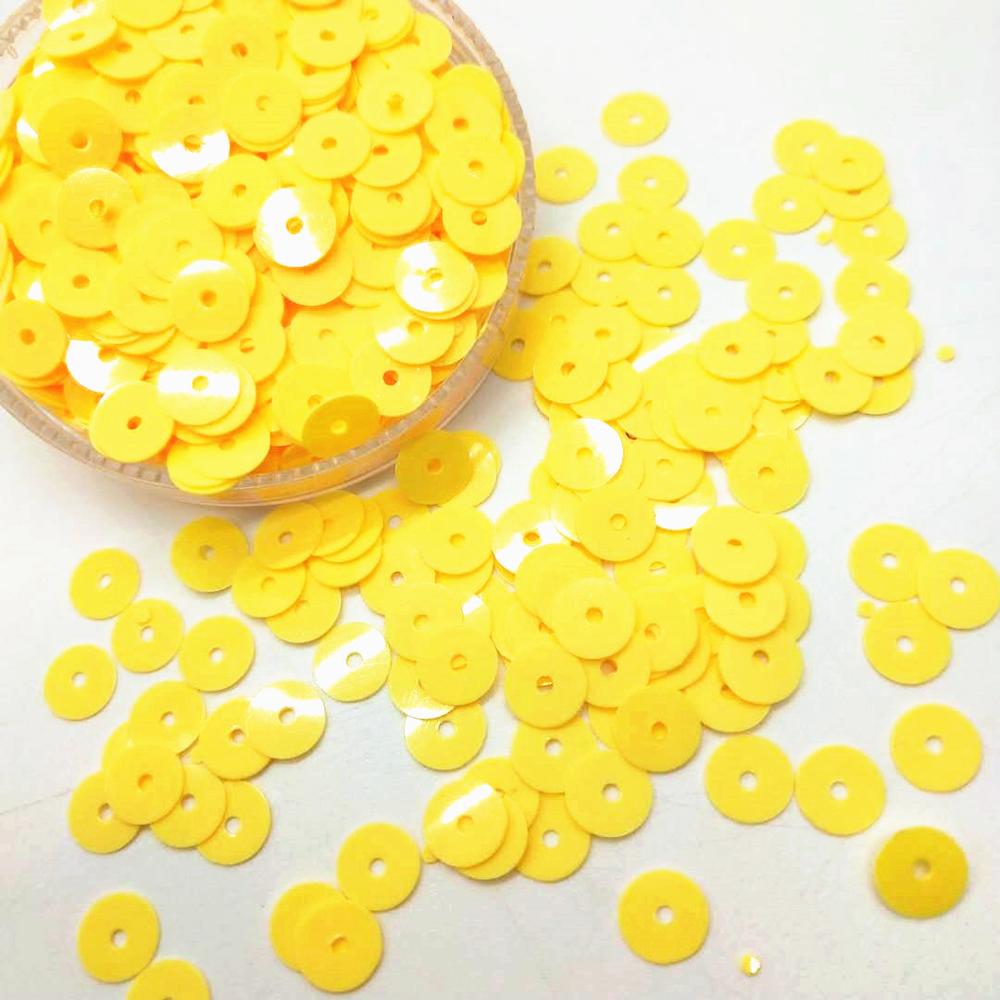 50G (4000 Stuks) 6Mm Effen Geel Platte Ronde Pailletten Voor Craft Diy Accessoires Met 1 Midden Gat