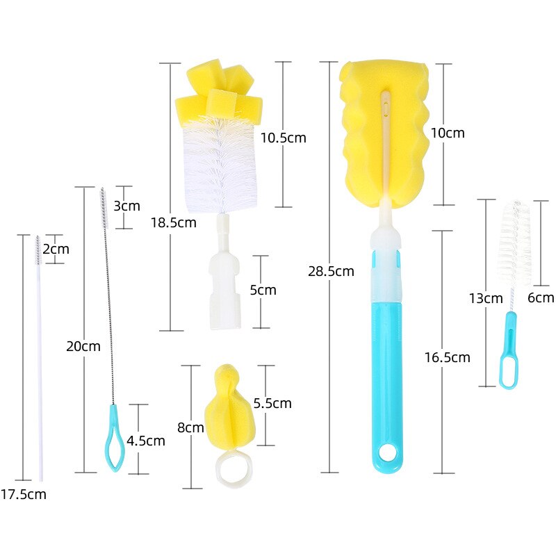 6Stck Baby Flasche Pinsel einstellen Baby Nippel 360-grad Rotierenden Sauberen Schwamm Auslauf Tasse Pinsel Bausatz Flasche Sauber werkzeug