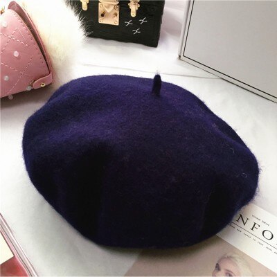 Wolmix franse baret effen dames dames meisjes hoed herfst winter warme muts mutsen: Marine