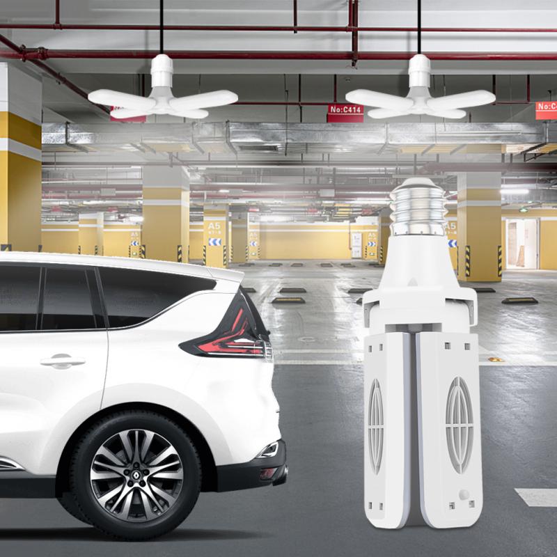 1pc Trefoil Four Leaf Led Bulb E27 38W Led Lamp Ceiling Fan 220V Foldable Fan Blade Angle Adjustable For Home Garage Lighting