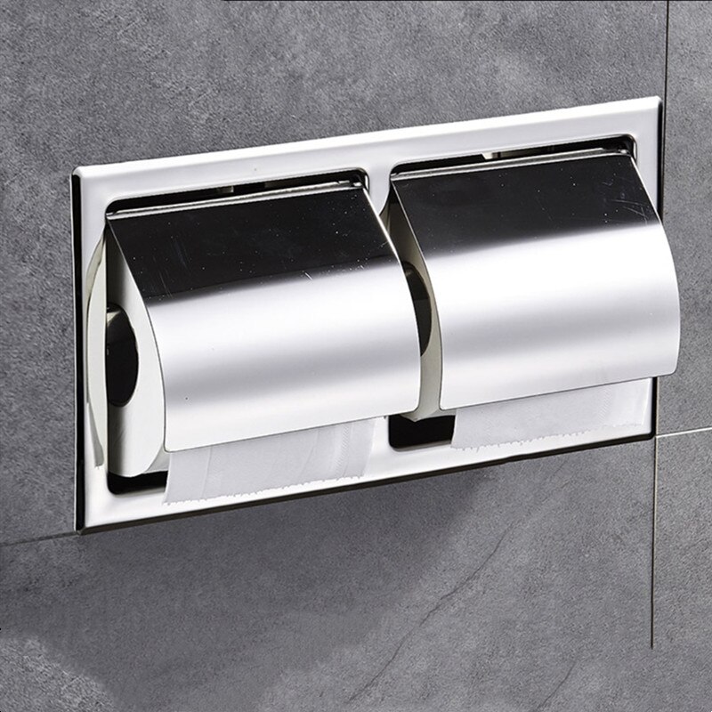 Scatola porta fazzoletti da parete per Hotel a scomparsa porta carta igienica da incasso in acciaio inossidabile 304 porta carta igienica a doppio rotolo: chrome2