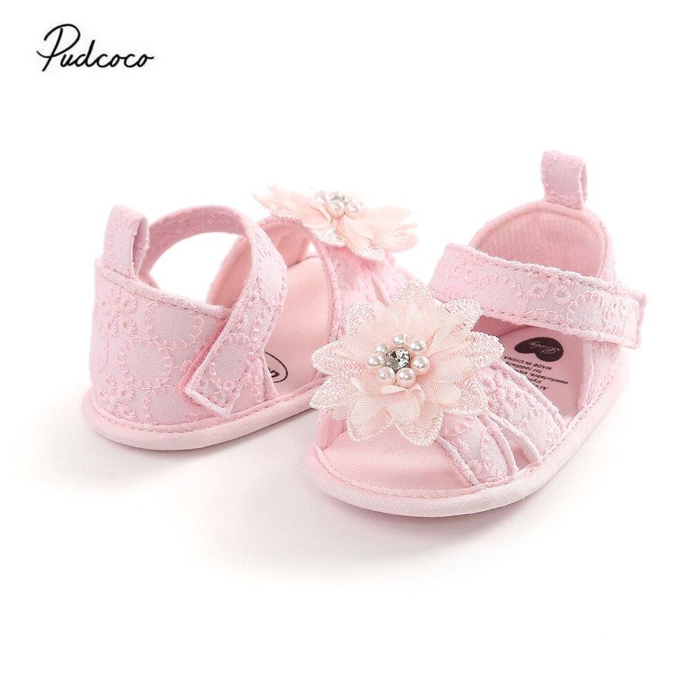 1 paar kinderschoenen babymeisjes sandalen prinses parels bloemen kant gesloten teen zomer strand sandalen plat 0-18m