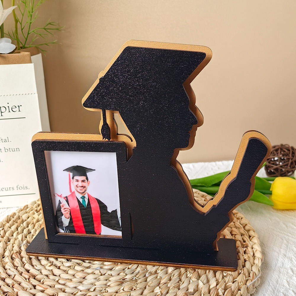 Vintage Graduation Theme Picture Frame Rustic Celebration Wooden Photo Frame Festival Handmade Picture Frame Stand