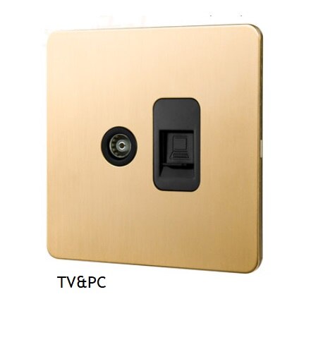 86MM Solid Brushed Brass Panel Wall Toggle Switch Brass Knob Retro Vintage Phone Fan Internet TV SCREW: TV AND PC