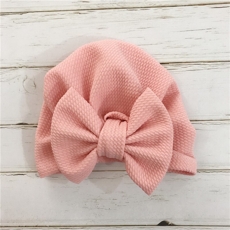 1pcs Solid Cotton Big Bow Hat Baby Kids Headbands Soft Comfortable Cat Turban Children Hair Accessories: Pink