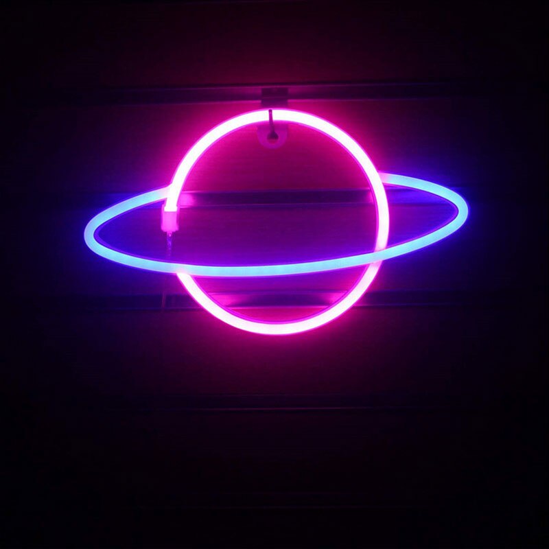 Led neonlampe farverig elliptisk planetformet vægskilt neonlys usb hængelampe til soveværelse hjem festindretning: Blå lyserød