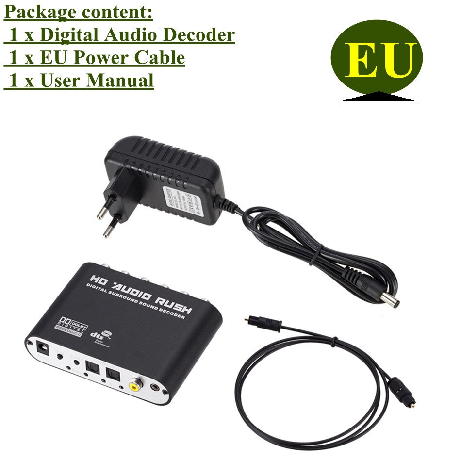 WVVMVV5.1 CH audio decoder SPDIF Coaxial to RCA DTS AC3 Optical digital Amplifier Analog Converte amplifier HD Audio Rush: EU plug