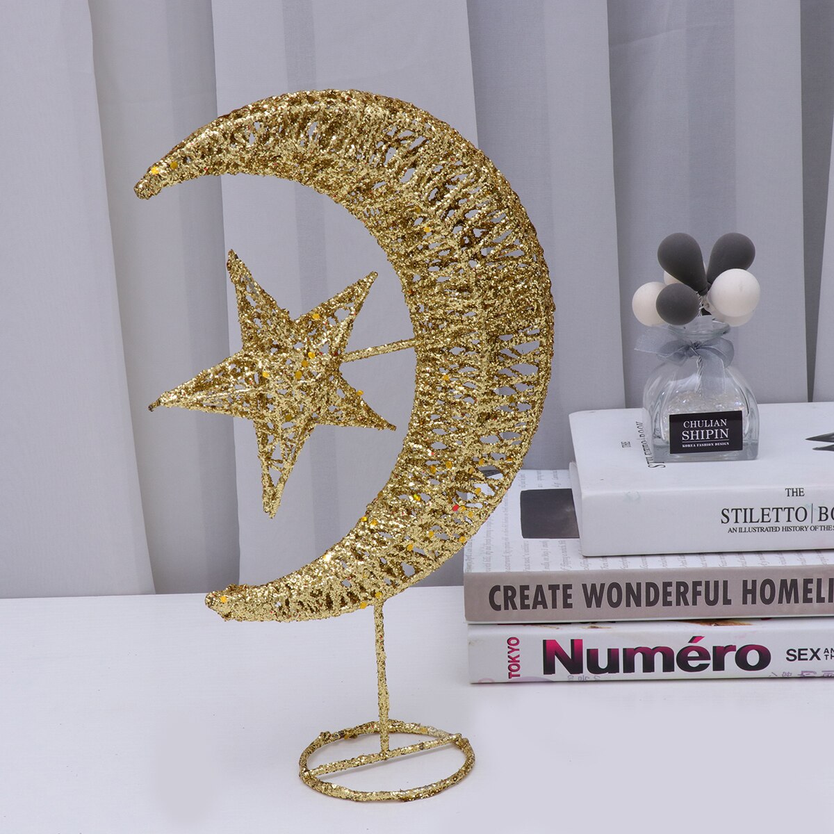 1 pc Christmas Tree Topper Star and Moon Xmas Treetop Shiny Decor Party Supplies for Home Shop: Golden28x19x5cm