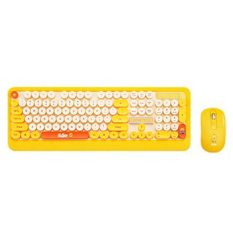 Juego de teclado inalámbrico con dibujos animados para ordenador, teclado redondo Retro, ratón, receptor USB para PC y portátil, 1 Set: Duck
