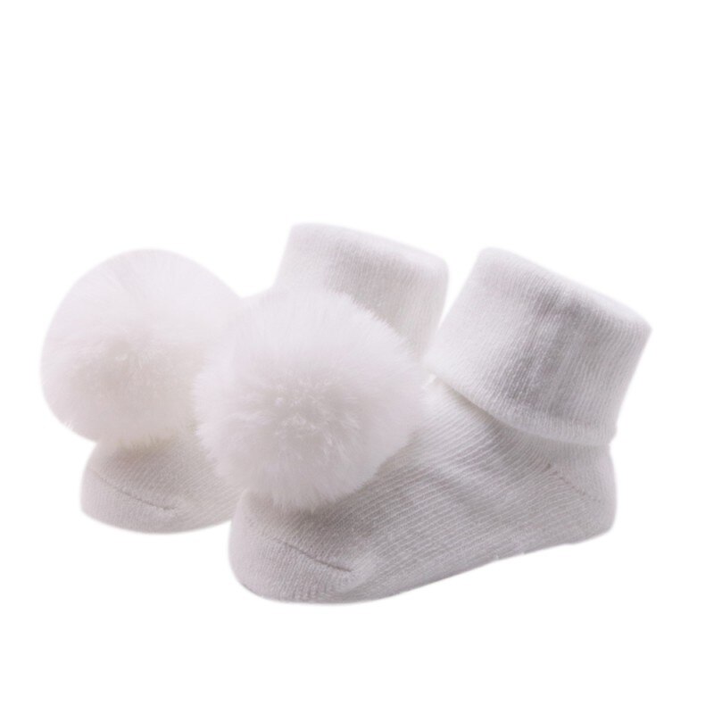 Nyfødte piger hårbold solide sokker bærer 0-18m spædbarn blød bomulds-anti-slip baby gulvsokker m: Hvid