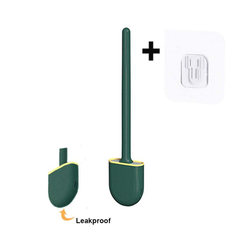Muur Gemonteerde Siliconen Toiletborstel Met Houder Lekvrij Wc Borstel Borstels Gereedschap Set Voor Wc Badkamer Accessoires: Green (Leakproof )