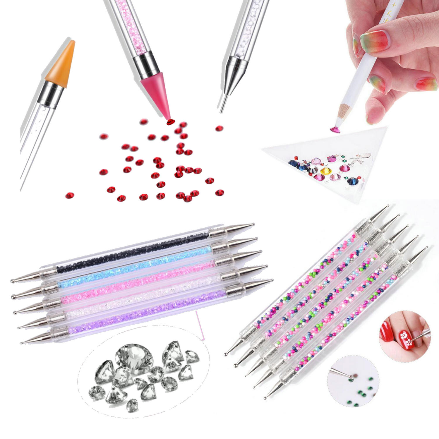 Diy sieraden knutselen strass steentjes edelstenen plukgereedschap nagelkunst stippelpennen harsbedels kristal stippelpen