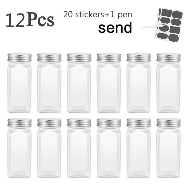 Meerdere Set Kruiden Potten Vierkante Glazen Container Kruiden Fles Keuken Outdoor Camping Kruiden Container Spice Container: 12pcs White