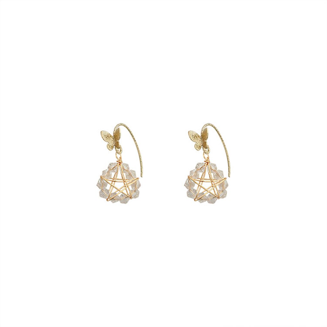 Hof Retro Gold Classic Meisje Vlinder Oorbellen Eenvoudige Dame Temperament Kristallen Oorbellen Sieraden Prachtige