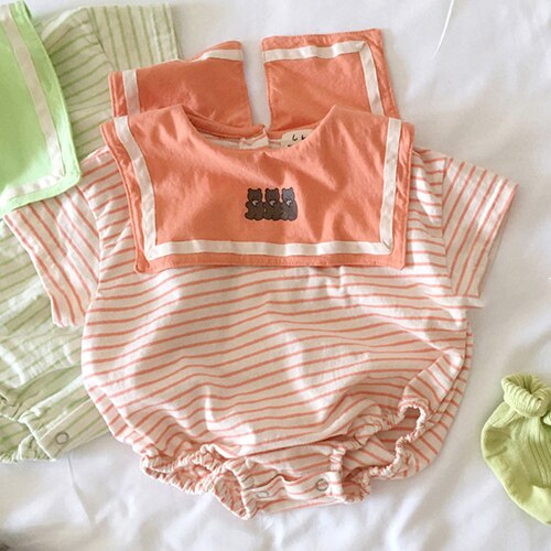 MILANCEL – vêtements d'été pour bébés garçons et filles, body rayé, ours, tenues coréennes une pièce, col Salior,: orange / 24m