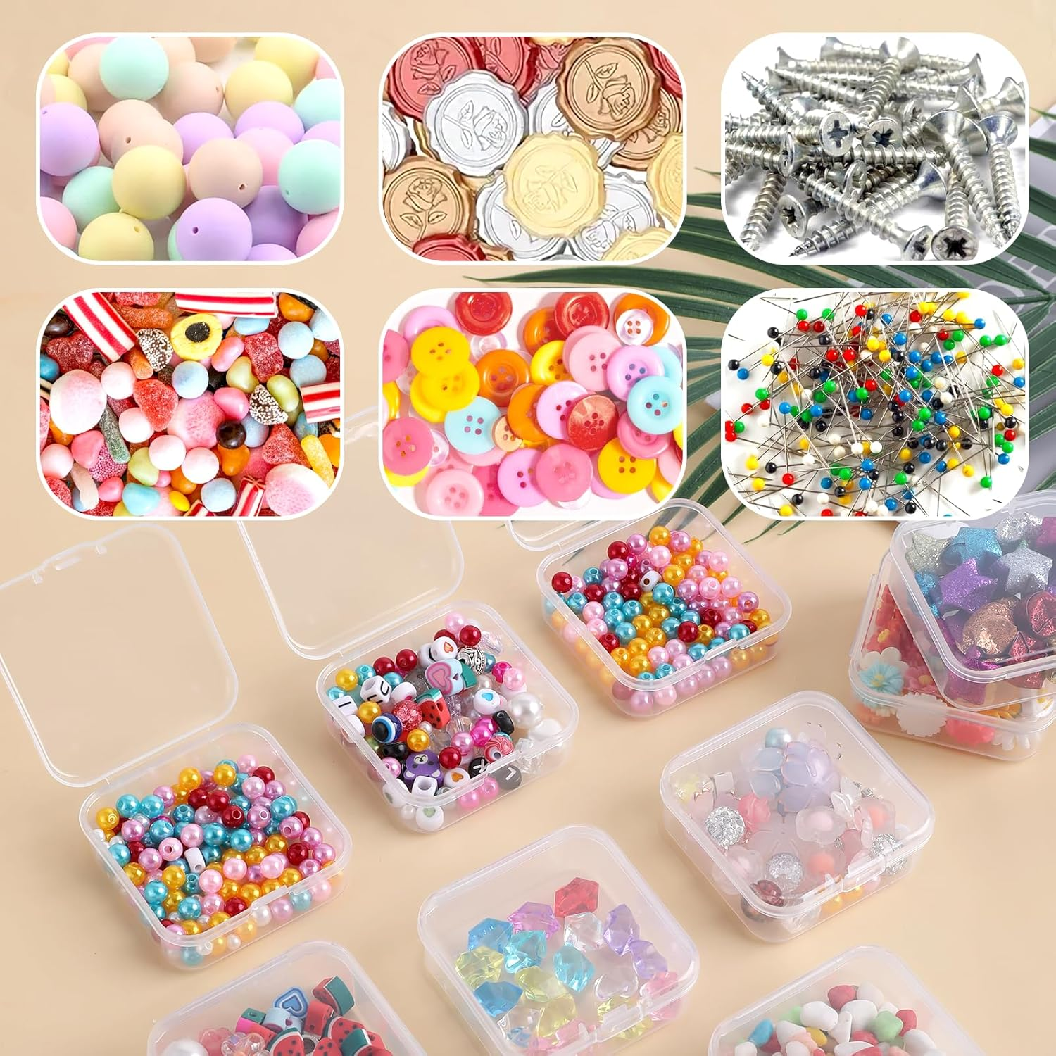 30 oppbevaringsbokser for perler, oppbevaringsbokser for perler i plast med hengslede lokk