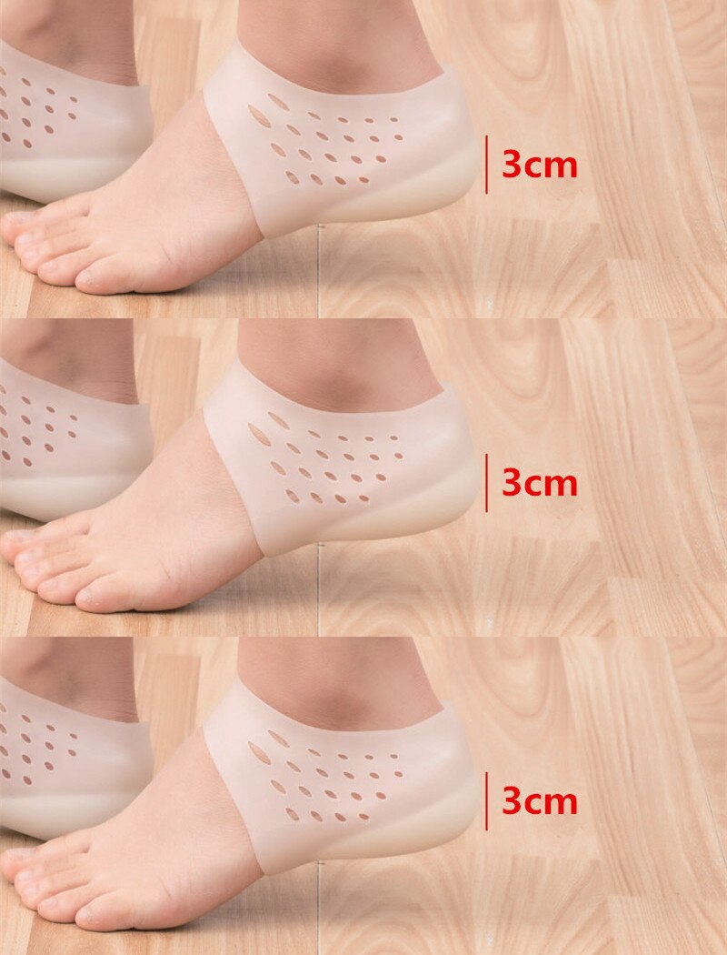 Media Plantilla de silicona, almohadillas invisibles para aumentar la altura, zapatos deportivos transpirables, almohadilla para aumentar el talón, almohadilla de masaje de pies: Skin 3cm 3Pair