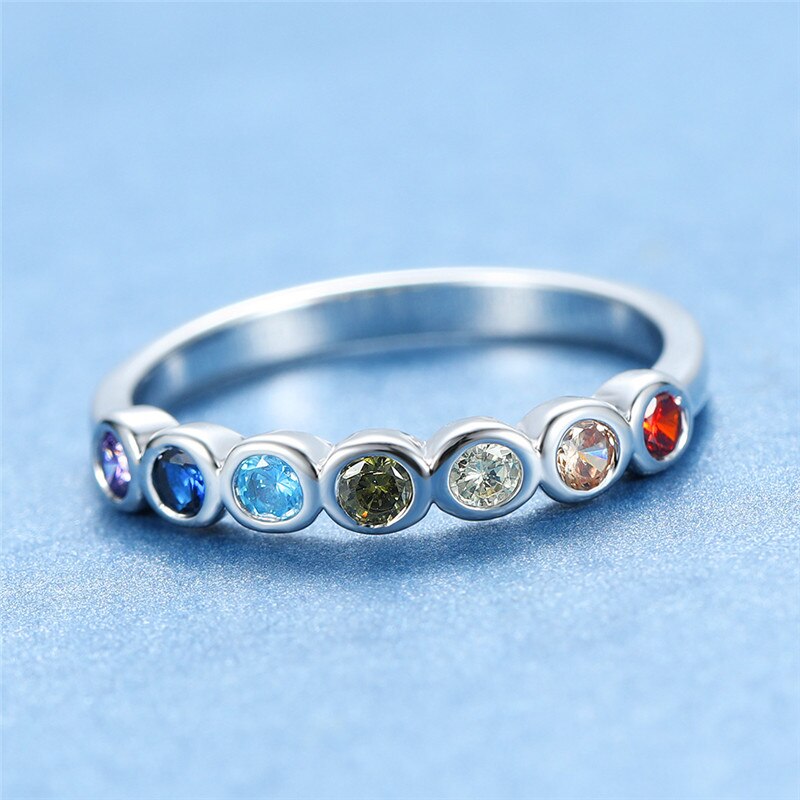 Mode Vrouwelijke Groen Blauw Crystal Party Ring Charm Zilver Kleur Liefde Engagement Ring Elegante Belofte Trouwringen Voor Vrouwen