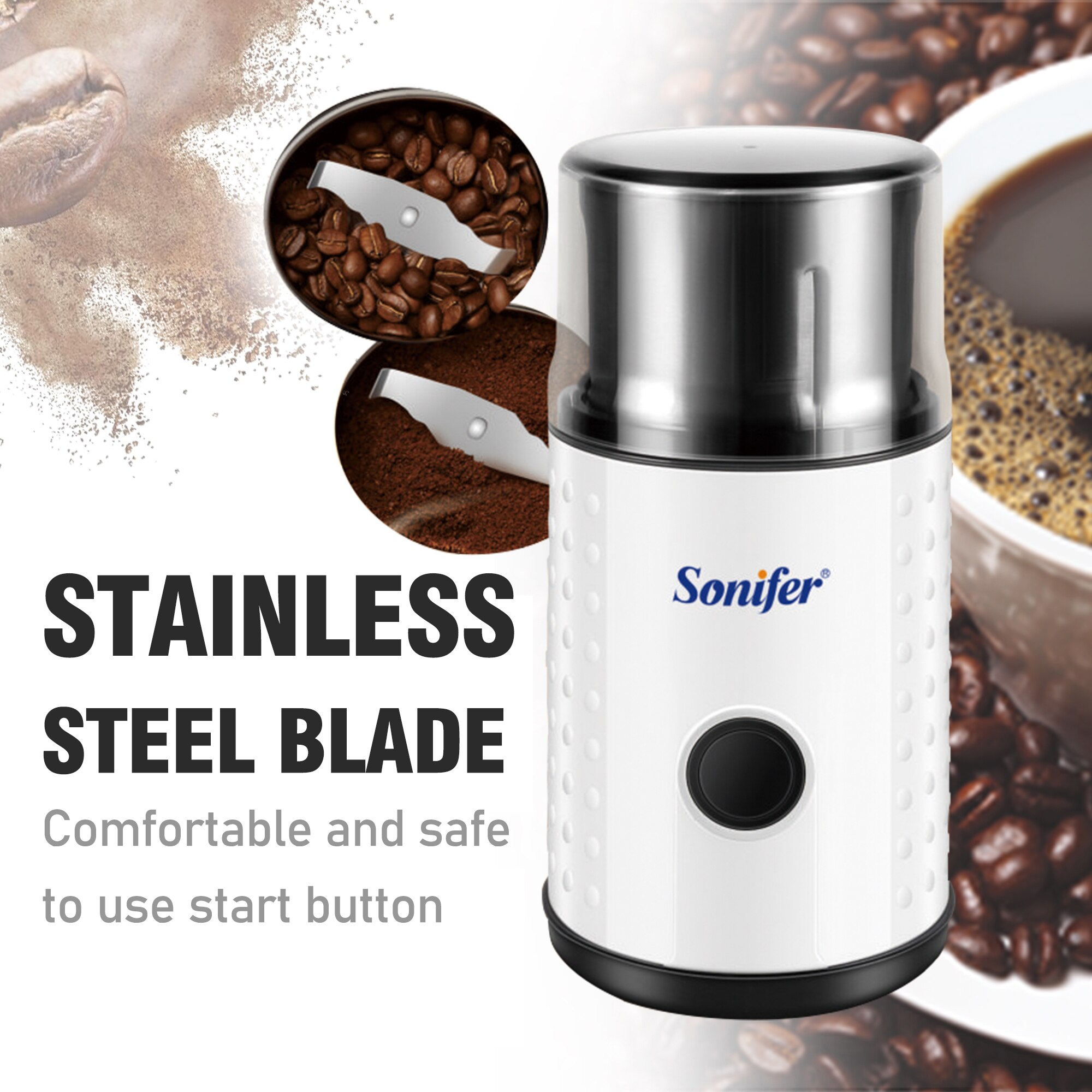 Sonifer-Molinillo Eléctrico de café, molino de granos, hierbas, frutos secos, acero inoxidable, 220V