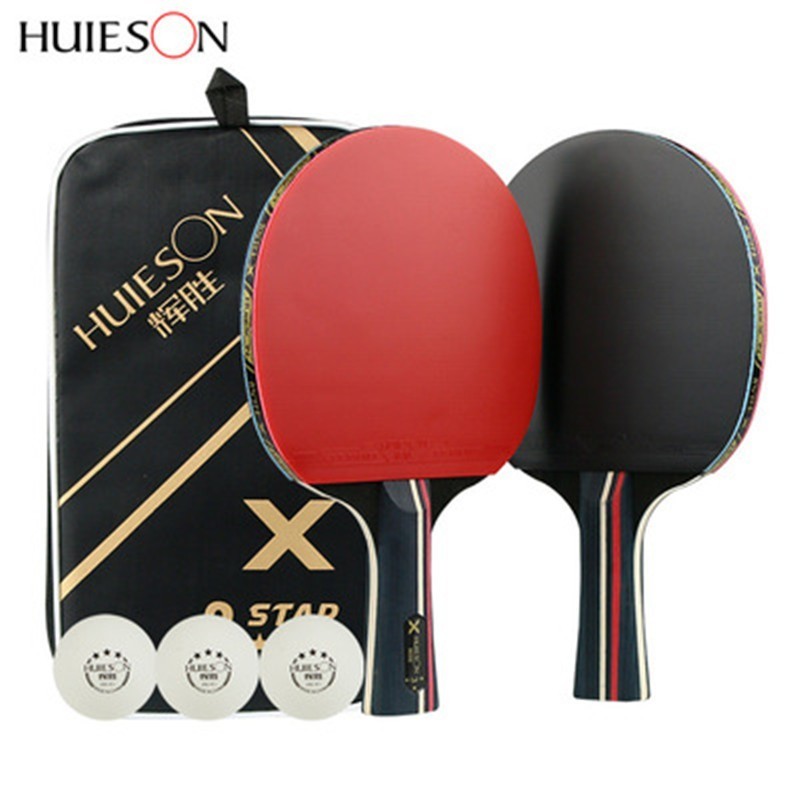 Huieson 3 estrela raquetes de tênis de mesa conjunto dupla face espinhas-em borracha rápida atacado raquete de ping pong com 3 bolas e saco de transporte