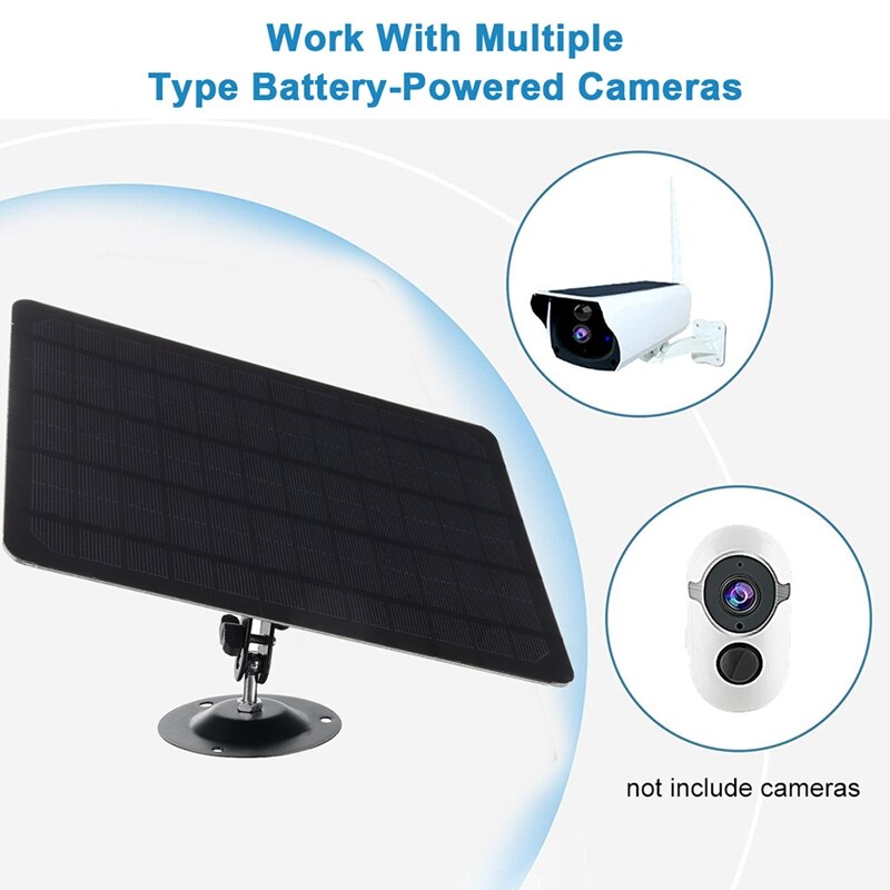Solar Panel For Security Camera, Waterproof Solar Panel With 360° Adjustable Mounting,With 3 Meter Micro-Charging Cable