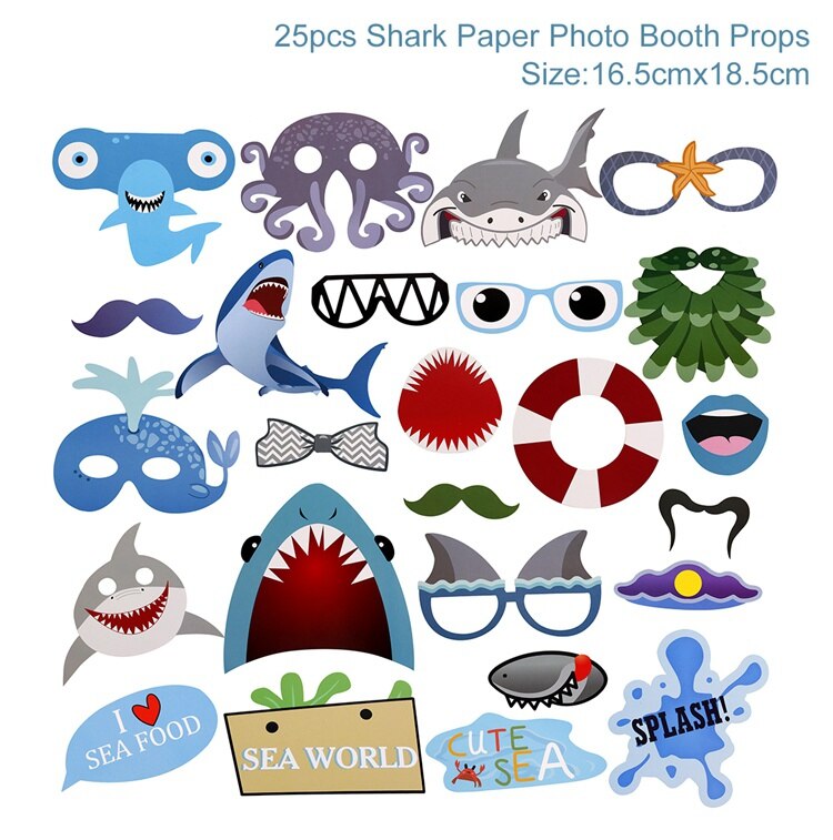 PATIMATE 25pcs Shark Theme Birthday Party Decorations Kids Photo Booth Prop Baby Shower Decor Prop Photo Frame Funny Background: Default Title