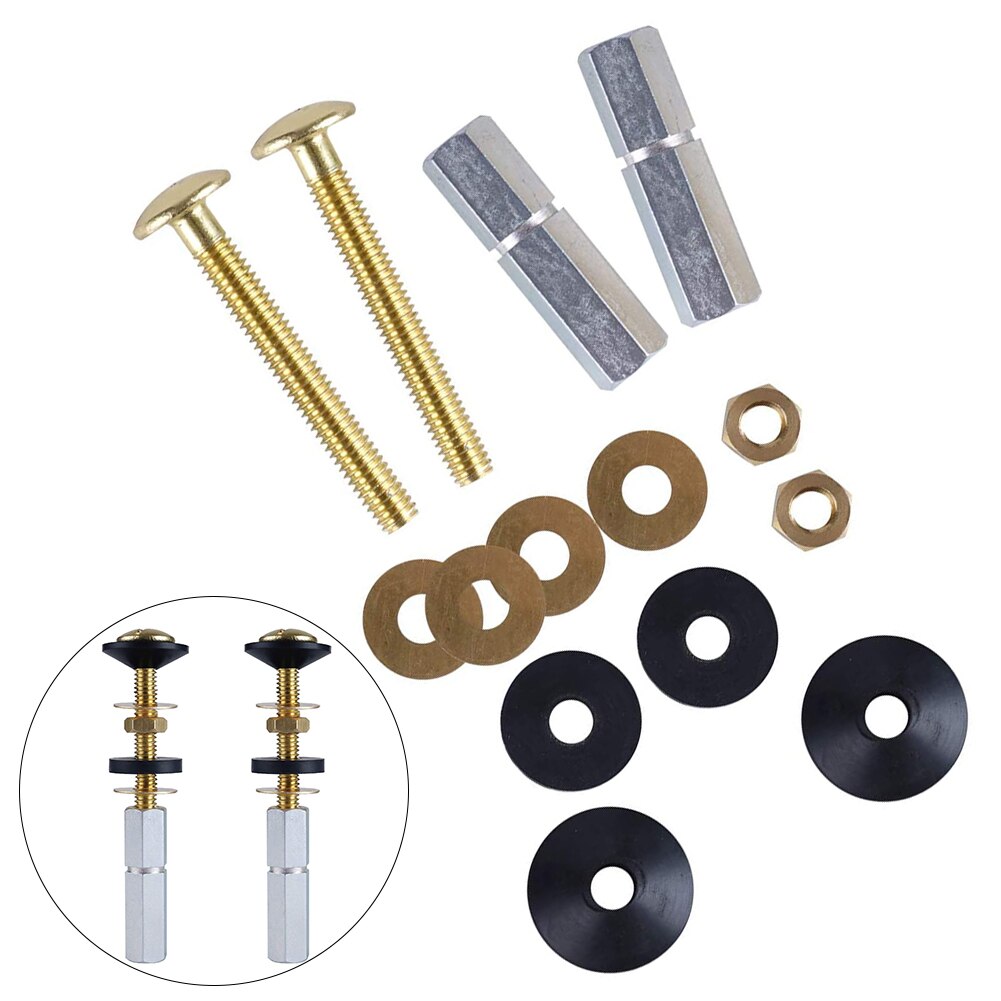 2pcs Easy Install Hardware Toilet Tank To Bowl Bolt Kit Extra Long Nuts Double Gaskets Repair Bathroom Solid Brass Heavy Duty
