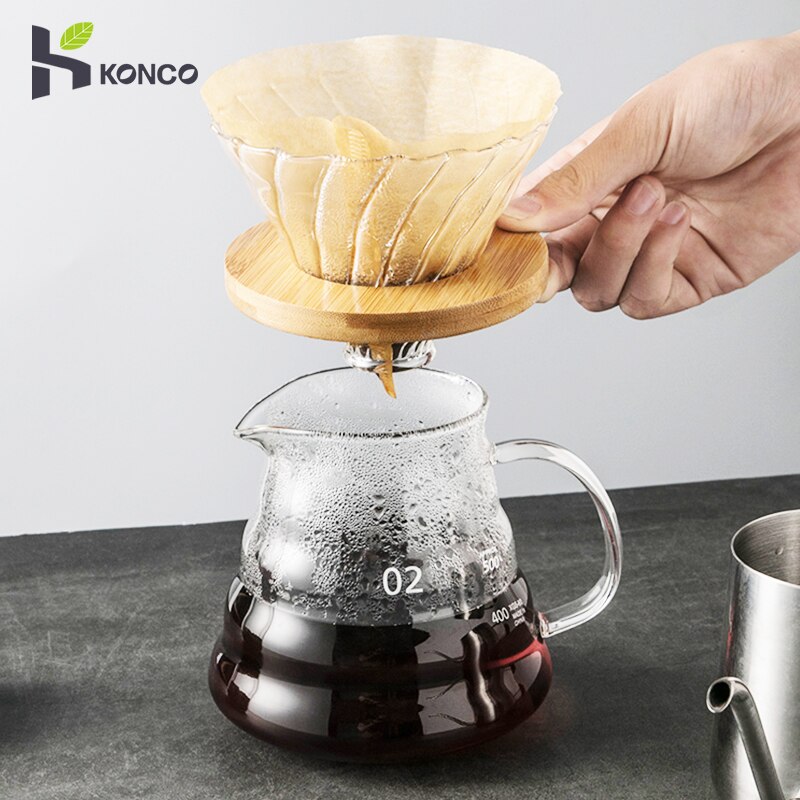 V60 Pour Over Glass Coffee Pot,Drip Coffee Pot,Glass Portable Heat Resistant Coffee Pot & Coffee Kettle with Handle