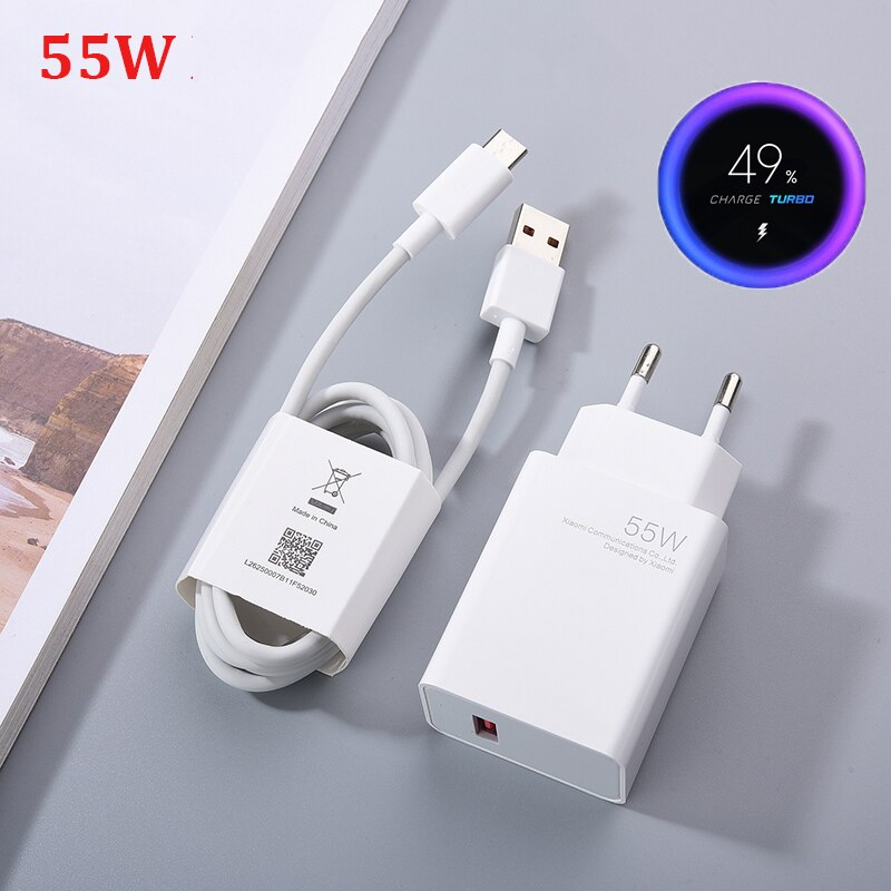 For Xiaomi Mi 11 55W GaN Fast Charger QC3.0 USB Quick Charge For Mi 11T 12 10 Lite Redmi Note 11 10 Pro K40 K30 POCO X3 F3 M3