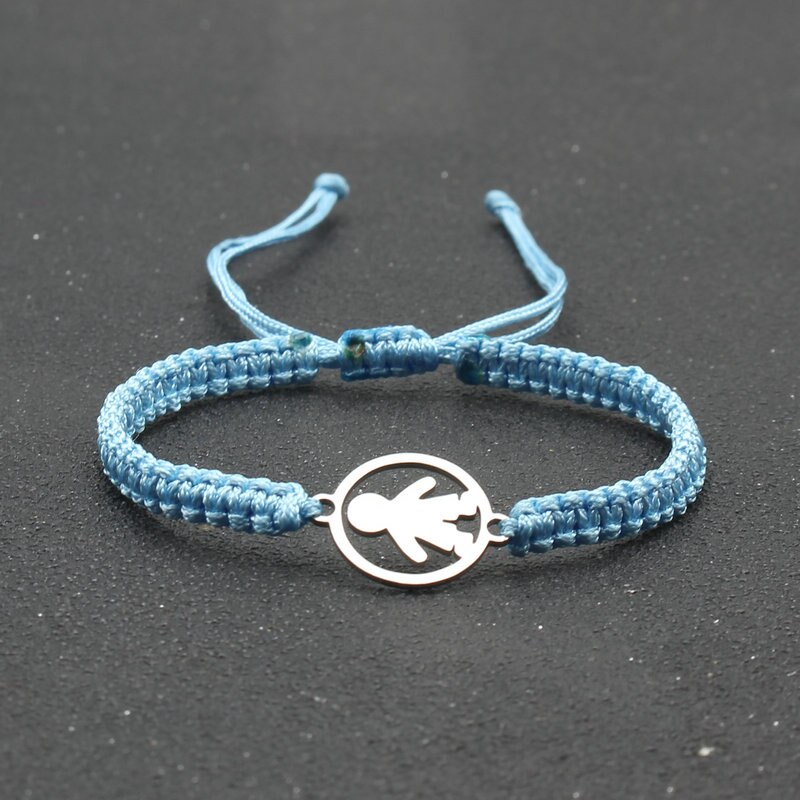 Rvs Schattige Kleine Jongen Bedelarmband Handgemaakte Braid Verstelbare Lucky String Armbanden Voor Vrouwen Mannen Paar Kind: Sky blue