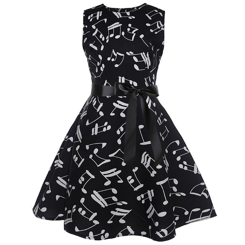 Girl party dress Sleeveless Vintage Note Printed Princess Gown Prom Swing Retro Dress Wedding Birthday Kids Dresses L1210