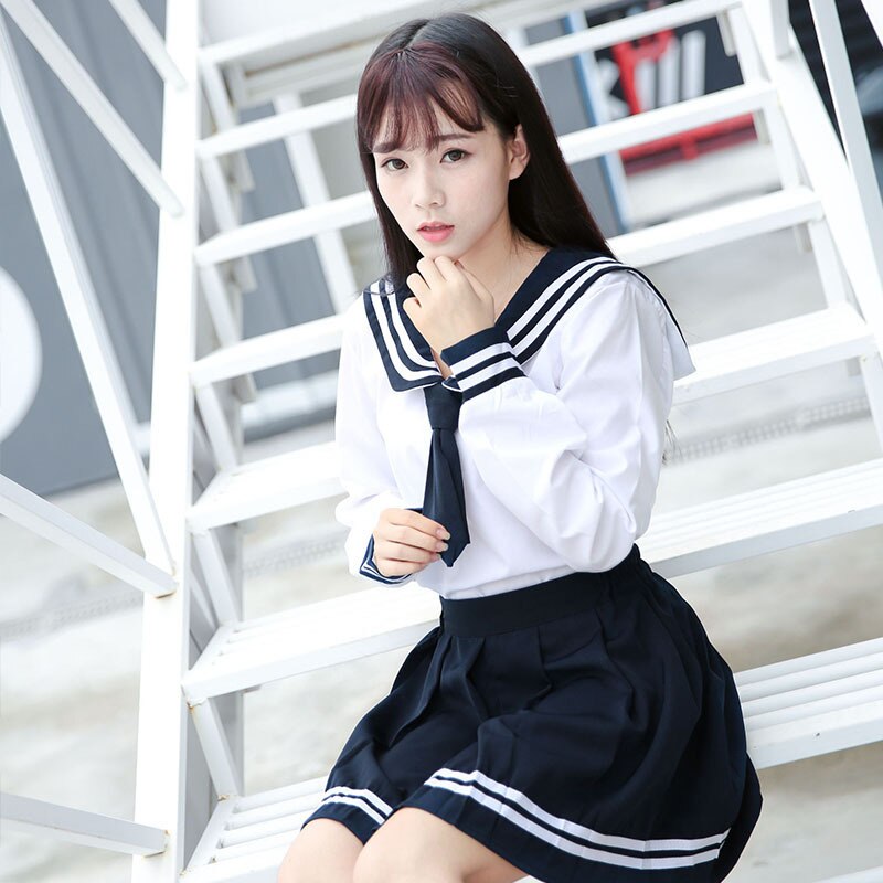 School Uniform Japanese JK Spring Autumn Fall Long Sleeve Shirt Skirt Suit Set Cosplay 2 Piece Junior High School Girls Uniforms