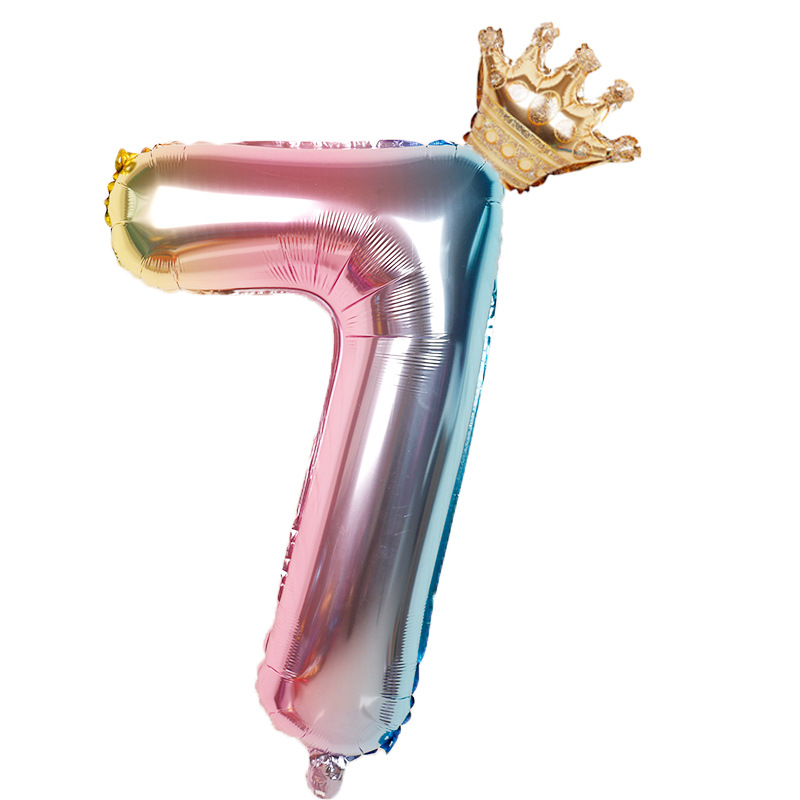 32 inch Rainbow Gradient Crown Digital Aluminum Film Balloon Baby's Birthday Party Decoration Balloon: VIOLET/紫罗兰