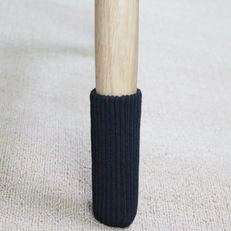 4 stk stol ben sokker fødder ærme borddækning skridsikker strikning uld gulvbeskyttelse møbelbeskytter tykkere dækbord: Sort
