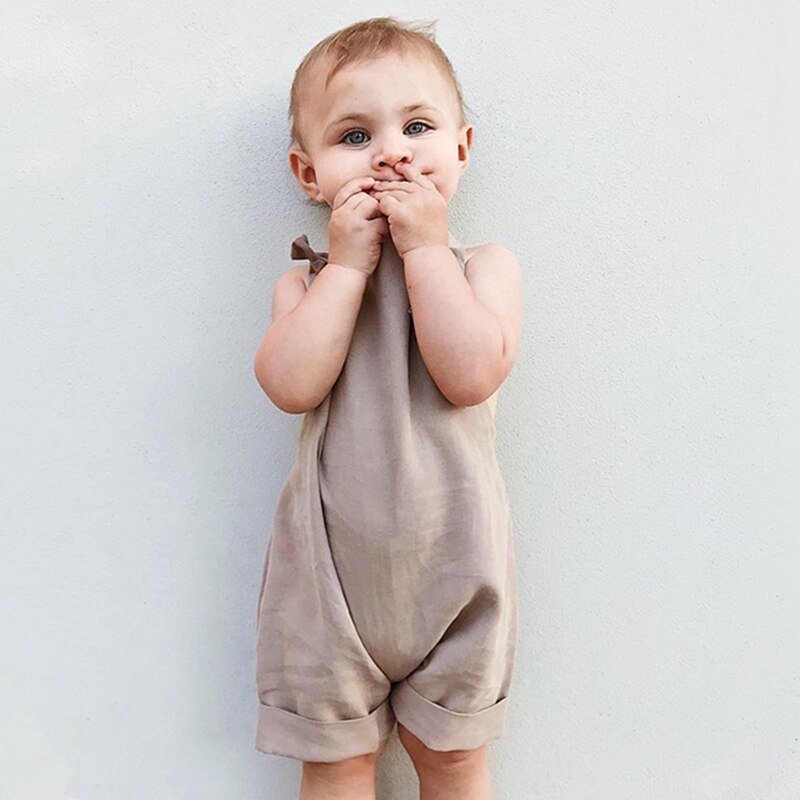 Summer Newborn Infant Baby Boy Girls Pocket Rompers Jumpsuits Playsuits Ribbed Knitted Sleeveless Toddler Baby Clothing