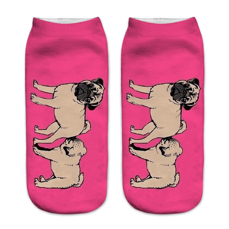 3D Printing Women Socks Unisex Socks Meias Feminina Funny Low Ankle pug Socks: A318