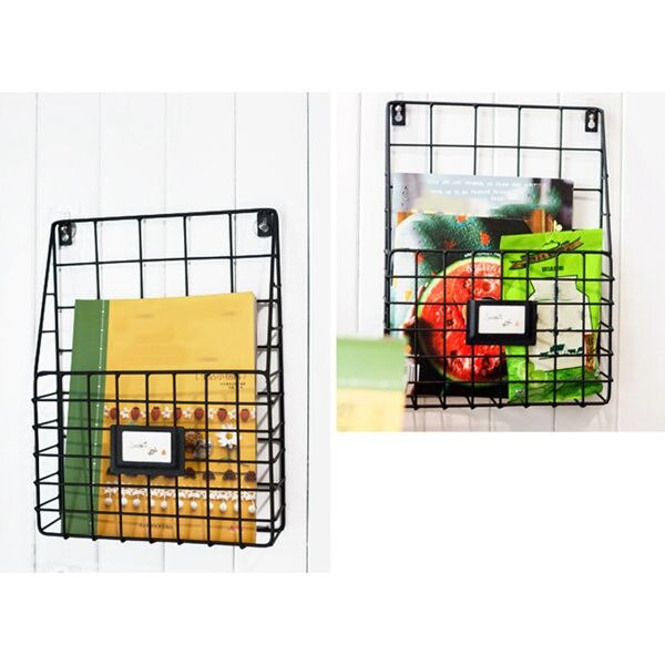 Rustic Country Style Wire Wall Mount Hanging File Folder Display Mail Organizer Document Storage azine Rack Set of 2 (Black)
