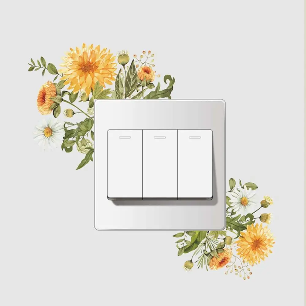 Pegatinas creativas de PVC para interruptor de pared, interruptores de enchufes de luz, rosas, margaritas, peonías, flores, hojas, plantas verdes, decoración del hogar,: Borgoña