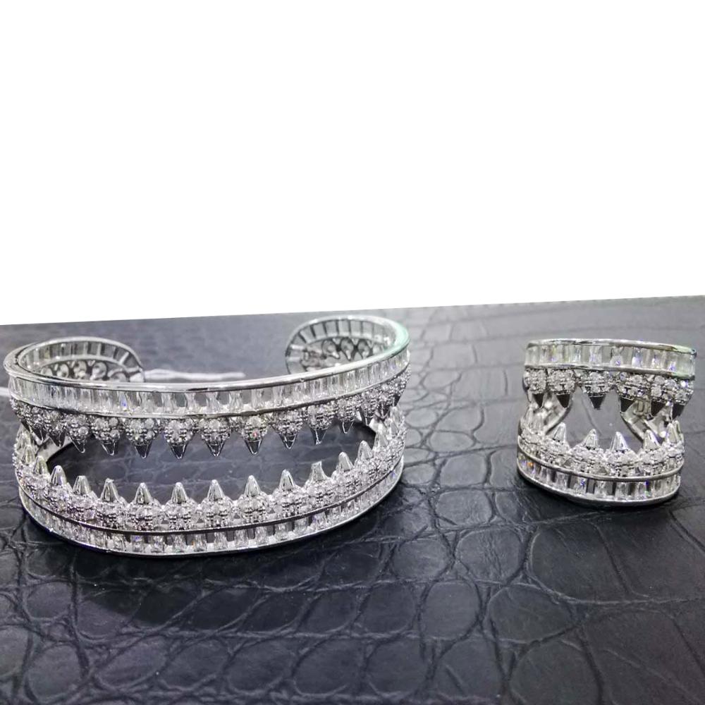 GODKI Revet, colgantes de dientes, 2 unidades, brazalete, anillo de puño, conjunto para mujer, boda, novia, zirconia cúbica, Dubai, de boda, alta joyería BOHO