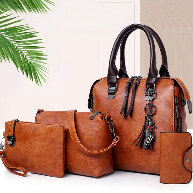 4 pièces femmes pierre motif sac à main + sac à bandoulière + pochette + carte paquet sac a main femme de luxe cuir
